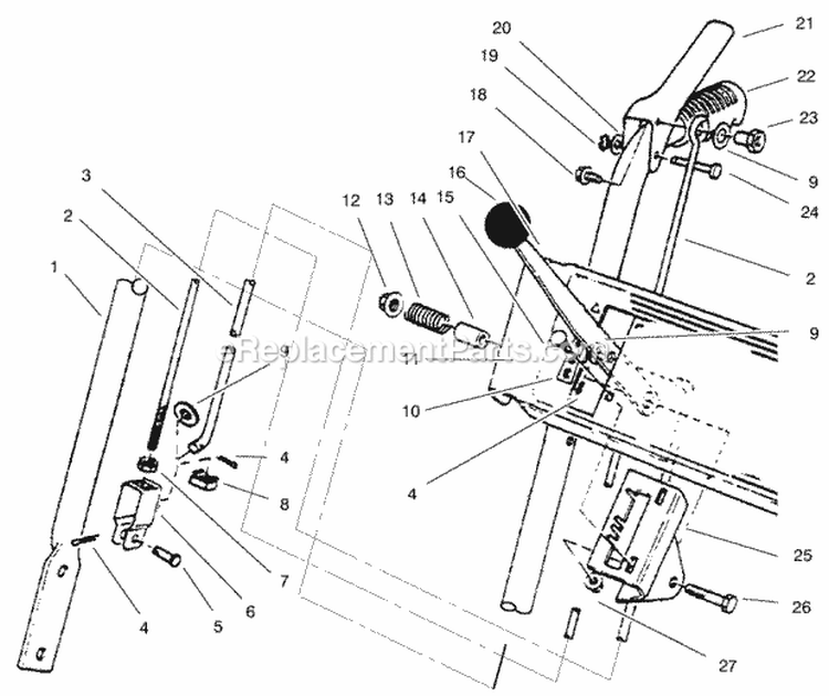 Handle Assembly Right Side Diagram and Parts List for 28230 7900001-7999999 - 1997 Lawn Boy Snow Blower